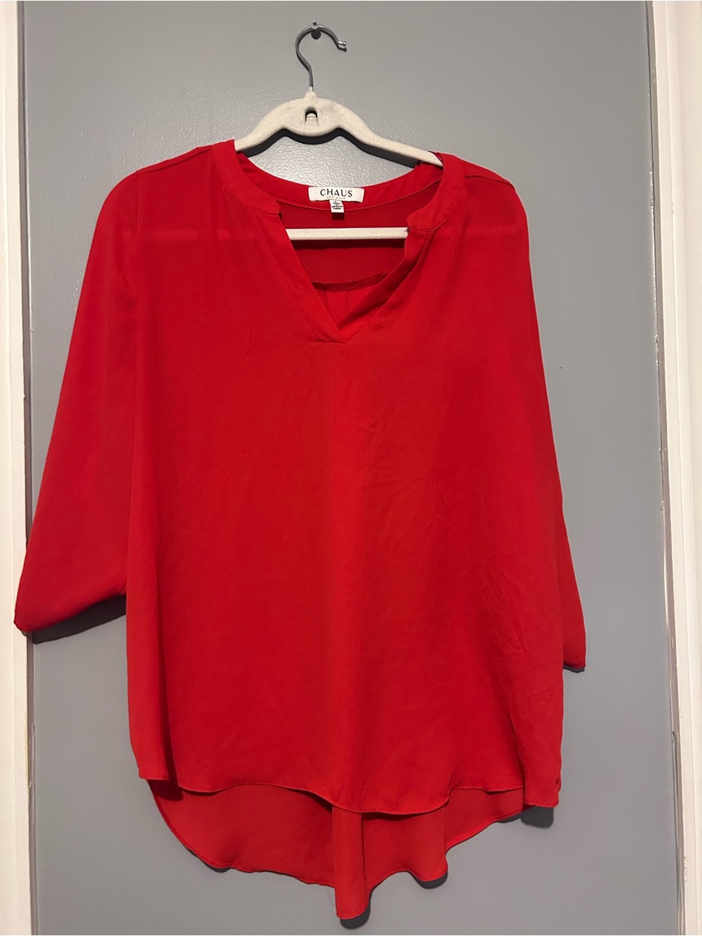Chaus Bright Red V-Neck Lightweight Blouse